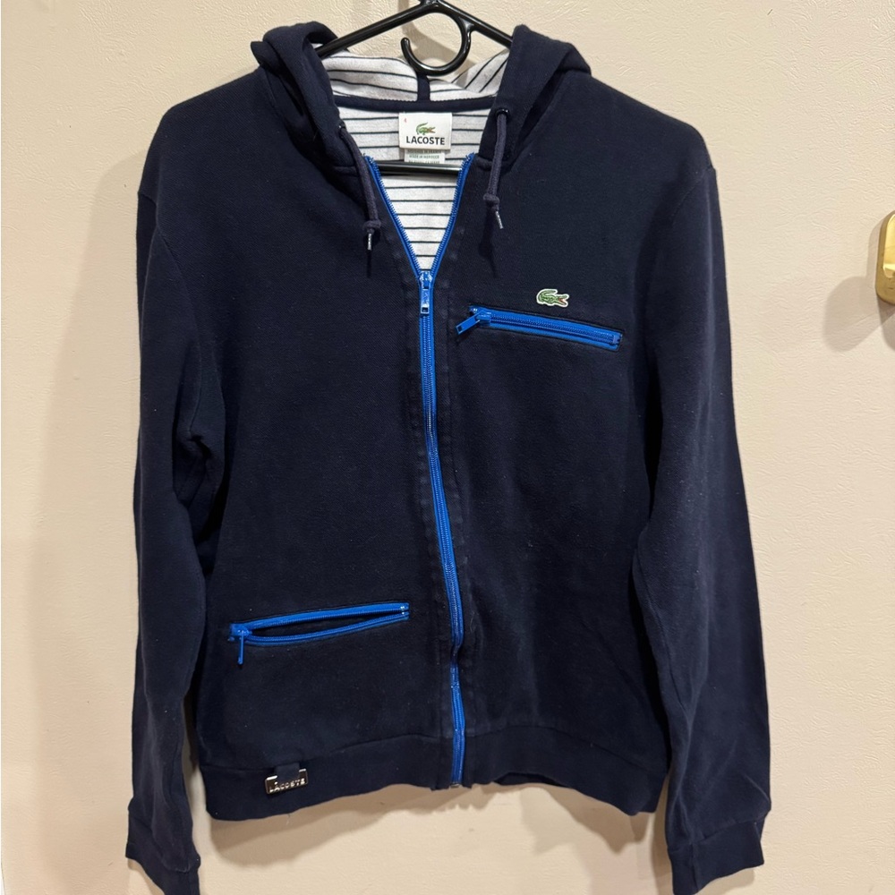 Lacoste Navy Blue Hoodie with Blue Zippers unisex